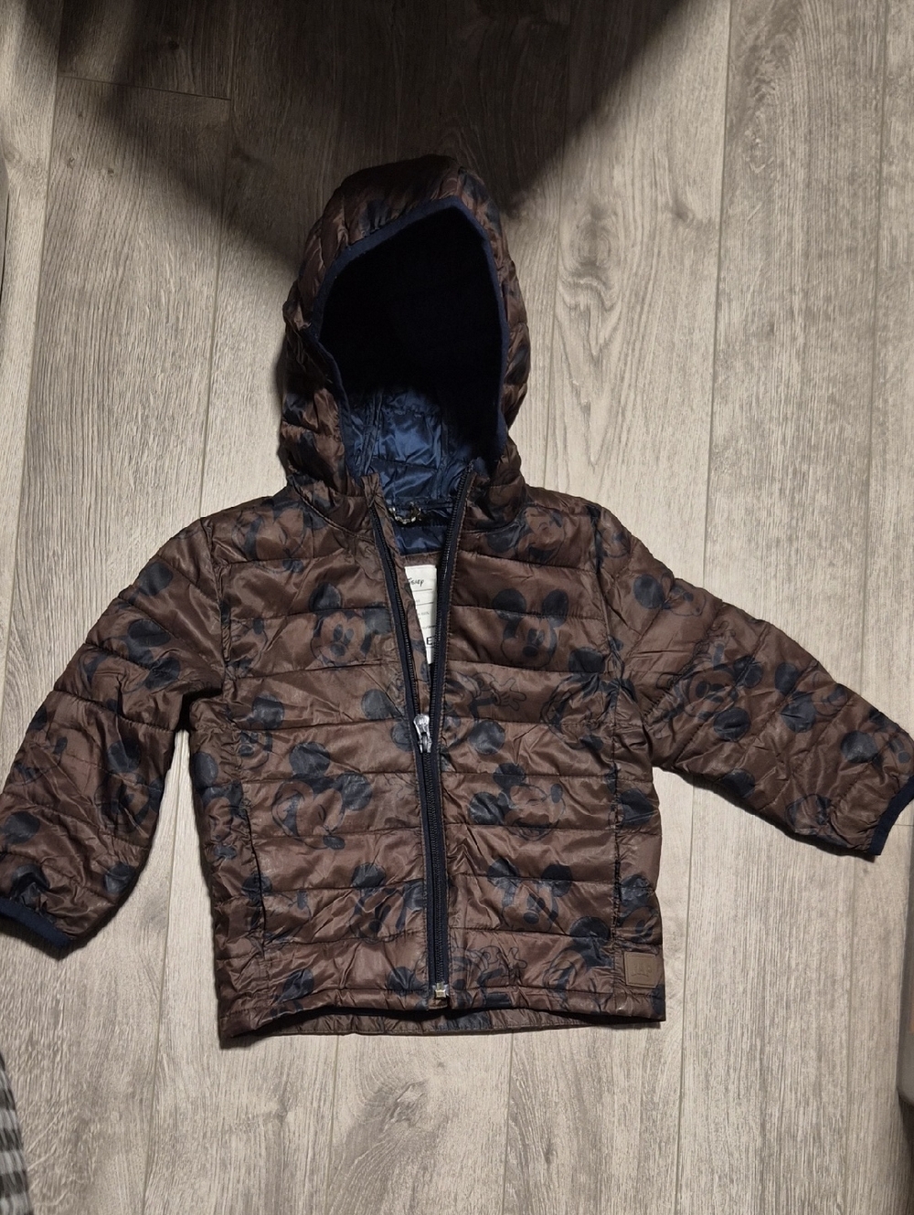Mickey mouse Brown Hooded Puffer Jacket with Printed Pattern